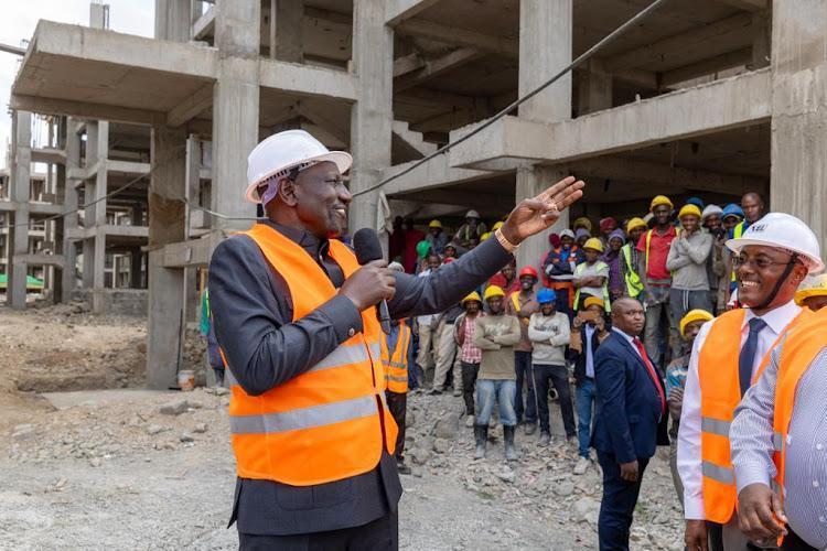 File image of President William Ruto inspecting the Affordable Housing project.